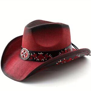 Red Western Straw Hat with Embellishments *Last One*
